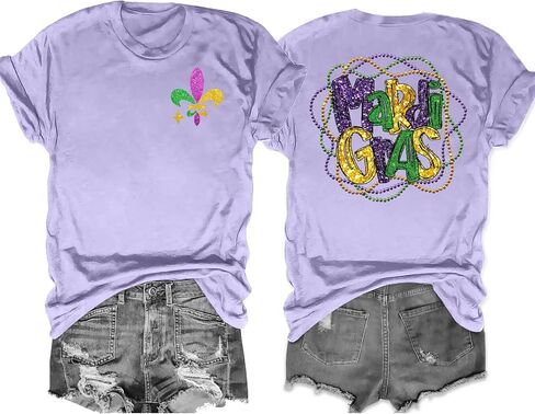 Mardi Gras Shirts Women Makeup Carnival T-Shirt Its Mardi Gras Yall Tee Shirt Mask Lily Graphic Casual Short Sleeve Tops in Saudi Arabia