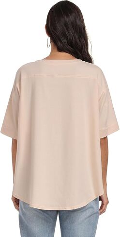HOUZONIY إمرأة المتضخم تي شيرت كم قصير فضفاض Crewneck الصلبة فضفاض بلوزات على الموضة قميص للنساء عادية الأساسية صالح تيز in Kuwait