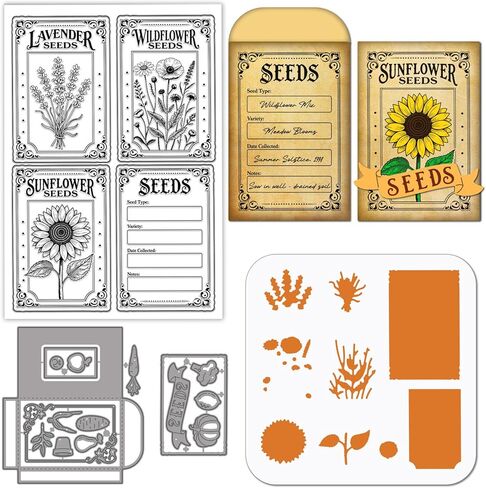 GLOBLELAND Mushrooms Clear Silicone Stamp Metal Label and Tickets Cutting Die Cuts Layering Grunge Texture PET Paint Craft Stencils for Card Making Scrapbooking Craft DIY Embossing in Kuwait