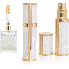 Ms Lovely Pearlescent Travel Perfume Atomizer Bottle – 5ml Refillable Mini Spray for Purse, TSA Approved Portable Fragrance Dispenser (White and Gold) in Saudi Arabia