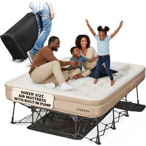 Air Mattress Queen with Built-in Pump – Self-Inflating Blow-Up Mattress for Home & Camping – Fast Inflatable Mattress, Air Bed, Air Mattress with Frame, Includes Travel Rolling Case on Wheels in Kuwait