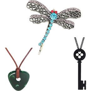 طقم إكسسوارات أزياء مكون من 3 قطع للحفلات التنكرية - قلادة على شكل حجر رؤية اليعسوب ومشبك شعر مفتاح أسود للأزياء التنكرية (ب) in Kuwait