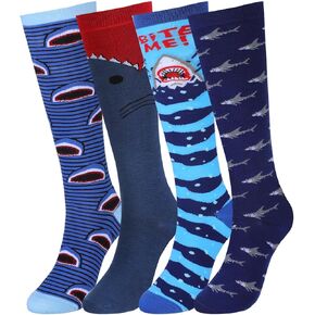 Shihanee 4 Pairs Ocean Animal Socks Funny Knee High Socks Ocean Fang Predator Themed Design Novelty Stockings for Women Men Marine Life Lovers Lover Holiday Favor Gifts in Kuwait