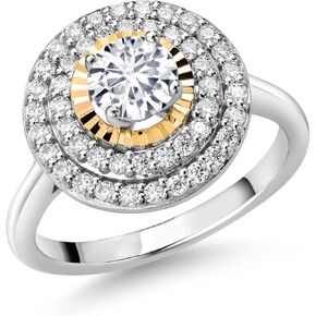 Gem Stone King 925 Silver and 10K Yellow Gold Ring Lab Grown Diamond Moissanite (0.87 Cttw) in Saudi Arabia
