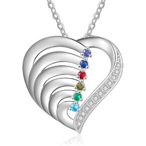 قلادة للأمهات من الفضة الإسترليني مع 6 أحجار ميلاد و6 أسماء وأحجار مجوهرات فضية منقوشة حسب الطلب للنساء هدية الجدة لأمها هدية عيد الأم قلادة قلادة شخصية باسمي in Kuwait