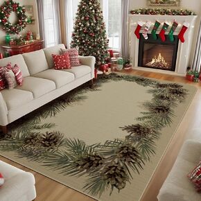Breling Christmas Area Rug 4x6 Feet Leaves Holly Pine Red Berry Cabin Southwestern Soft Washable Christmas Rug Xmas Decorative Floor Carpet for Xmas Living Room Bedroom Dining Room Kitchen Bathroom in Saudi Arabia
