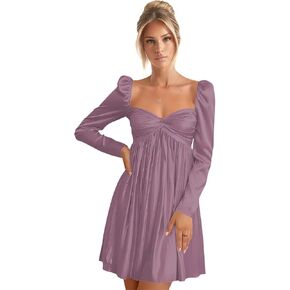 فساتين العودة للوطن مع الأكمام البسيطة فستان كوكتيل مطوي فستان عيد ميلاد الحبيب الساتان in Kuwait