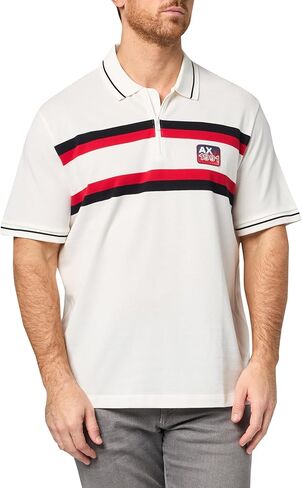 Armani Exchange Mens Stripe Pique Front Zip Polo in Saudi Arabia