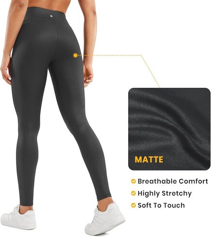 CRZ YOGA سروال ضيق من الجلد الصناعي بدون درزات أمامية مقاس 28 بوصة - Butterluxe غير لامع عالي الخصر قابل للتمدد سروال نسائي ذو طيات in Kuwait