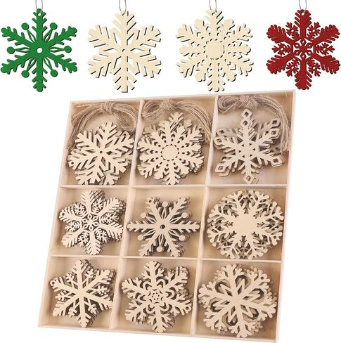 Consevisen Wooden Snowflakes for Crafts, 54 Pcs 9 Designs Unfinished Wood Christmas Ornaments Blank Wood Cutouts Embellishments for Xmas Tree Hanging, DIY Paint, Tags, Winter Holiday Decoration in Saudi Arabia