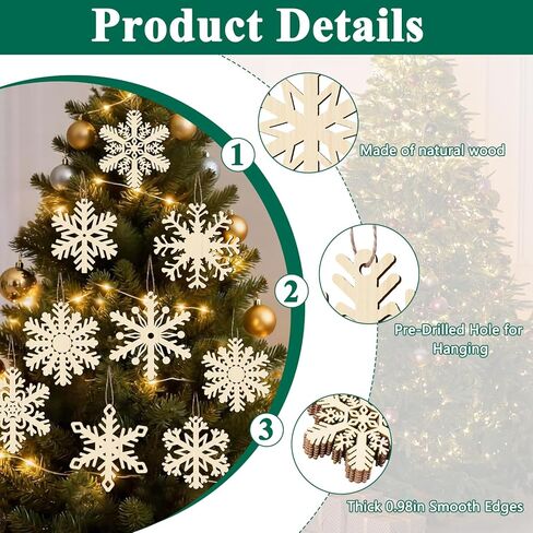 Consevisen Wooden Snowflakes for Crafts, 54 Pcs 9 Designs Unfinished Wood Christmas Ornaments Blank Wood Cutouts Embellishments for Xmas Tree Hanging, DIY Paint, Tags, Winter Holiday Decoration in Saudi Arabia