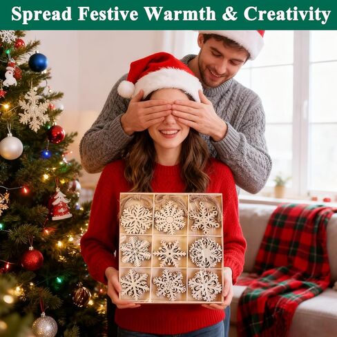 Consevisen Wooden Snowflakes for Crafts, 54 Pcs 9 Designs Unfinished Wood Christmas Ornaments Blank Wood Cutouts Embellishments for Xmas Tree Hanging, DIY Paint, Tags, Winter Holiday Decoration in Saudi Arabia