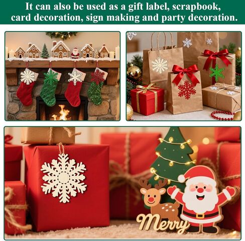 Consevisen Wooden Snowflakes for Crafts, 54 Pcs 9 Designs Unfinished Wood Christmas Ornaments Blank Wood Cutouts Embellishments for Xmas Tree Hanging, DIY Paint, Tags, Winter Holiday Decoration in Saudi Arabia