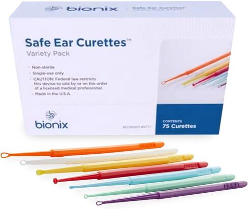 Bionix - Safe Ear Curette Variety Pack, Plastic, Earwax Removal Pack, Helps Remove Wax Buildup, Stainless Steel Curette Alternative, Convenient, Ideal for Healthcare Providers, Single-Use (75 Count) in Saudi Arabia