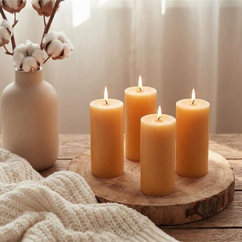Natural Beeswax Candles 4 Packs, 100% Pure Beeswax Pillar Candles with 140 Hours Long Burning Time, Organic Bee Wax Candle for Home, Paryer, Parties Smokeless & Dripless, 2x4 inch in Saudi Arabia