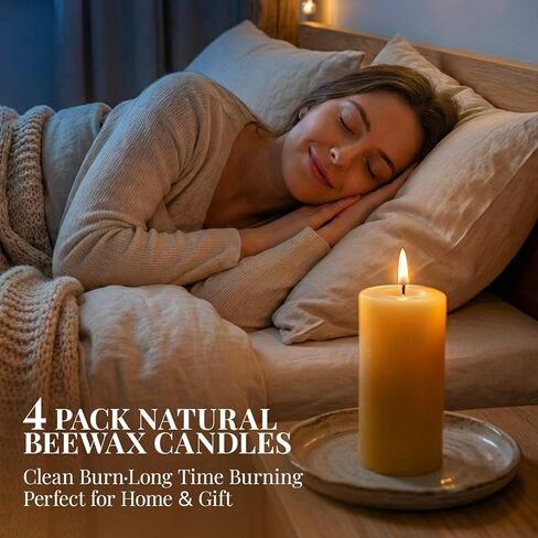 Natural Beeswax Candles 4 Packs, 100% Pure Beeswax Pillar Candles with 140 Hours Long Burning Time, Organic Bee Wax Candle for Home, Paryer, Parties Smokeless & Dripless, 2x4 inch in Saudi Arabia