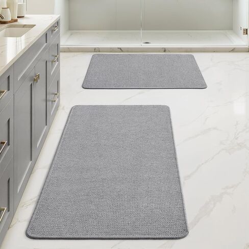MIULEE Set of 2 Ultra Thin Bathroom Rugs, Rubber Bath Mats for Bathroom Non Slip, Quick Dry Absorbent Bath Rug Machine Washable, Fit Under Door, Shower, Sink, Home Decor, Grey, 17x27 Inch in Saudi Arabia