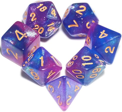 Galaxy Swirl Polyhedral Dice Set, 7-Piece, Turquoise and Purple Glitter, for DND and Tabletop Games in Saudi Arabia