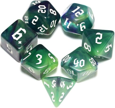 Galaxy Swirl Polyhedral Dice Set, 7-Piece, Turquoise and Purple Glitter, for DND and Tabletop Games in Saudi Arabia