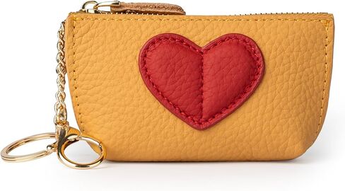Doris&Jacky Cowhide Leather Coin Purse, Mini Zipper Card Holder With Cute Red Heart Design and Key Chain (Black) in Saudi Arabia