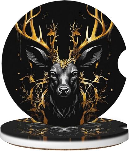 Absorbent Ceramic Car Coasters for Cup Holders, Black Leopard Cheetah Print Design 2.56" Anti Slip Universal Drink Cup Coasters for Women Men (2 Pack) in Saudi Arabia