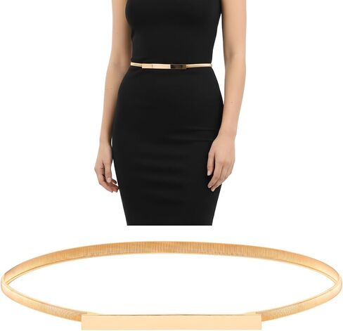 Women Skinny Metal Cinch Belt For Dress, Stretch Thin Gold Belt Gold Dress Belt for Dress in Saudi Arabia