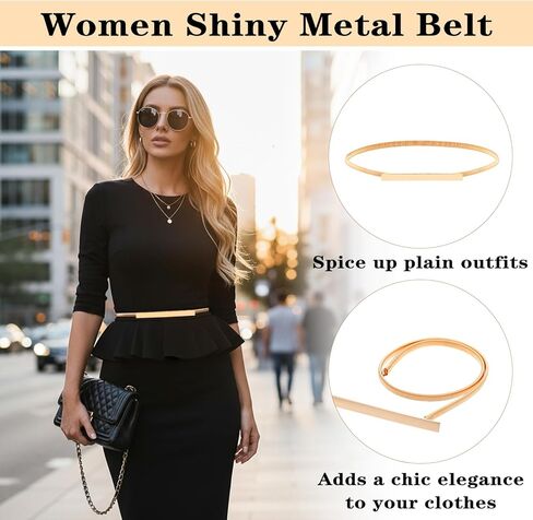 Women Skinny Metal Cinch Belt For Dress, Stretch Thin Gold Belt Gold Dress Belt for Dress in Saudi Arabia