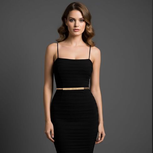 Women Skinny Metal Cinch Belt For Dress, Stretch Thin Gold Belt Gold Dress Belt for Dress in Saudi Arabia