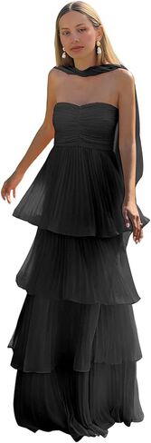 فساتين وصيفة العروس مكشكشة متدرجة للنساء بدون حمالات فستان سهرة رسمي من الشيفون مع وشاح طويل in Kuwait