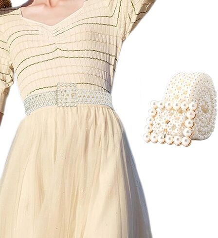 أحزمة اللؤلؤ للنساء، حزام لؤلؤ الزفاف، حزام خصر من حجر الراين الكريستالي الأبيض المطرز لفستان الزفاف الرسمي in Kuwait