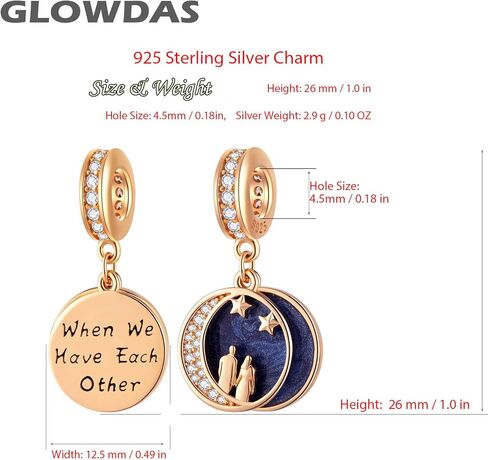 Rose Gold Couple Lover on Crescent Moon Pendant Charms, fit Pandora Valentines Bracelet, Sterling Silver Wife/Husband Under Starry Night Sky Beads, Gift for Birthday Anniversary in Saudi Arabia