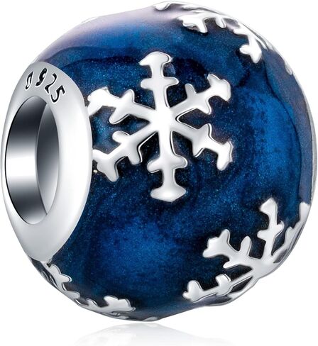 2025 Winter Snowflake with Blue Enamel Charms, fit Pandora Christmas Bracelet, 925 Sterling Silver Xmas Snow Flake Decoration Ball Beads, Gifts for Parents/Friends/Mother in Law in Saudi Arabia
