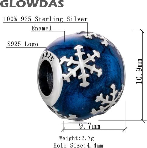 2025 Winter Snowflake with Blue Enamel Charms, fit Pandora Christmas Bracelet, 925 Sterling Silver Xmas Snow Flake Decoration Ball Beads, Gifts for Parents/Friends/Mother in Law in Saudi Arabia