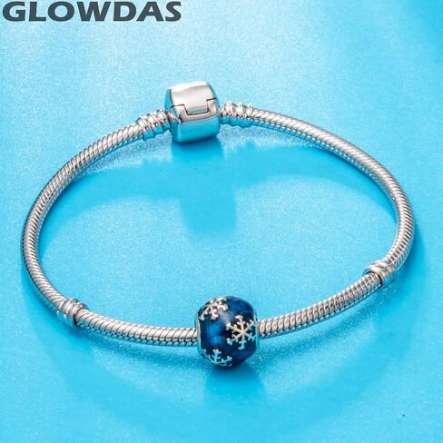 2025 Winter Snowflake with Blue Enamel Charms, fit Pandora Christmas Bracelet, 925 Sterling Silver Xmas Snow Flake Decoration Ball Beads, Gifts for Parents/Friends/Mother in Law in Saudi Arabia