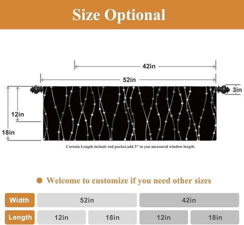 Renaiss 42 x 18 Inch Black Kitchen Valance for Windows Silver Wave Dot Linen Curtains for Small Windows Rod Pocket Light Filtering Curtain for Living Room Bedroom Bathroom Linen Window Drapes in Saudi Arabia