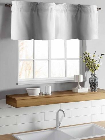 Valance Curtain White Gray Gradient 2 Small Window Curtain Light Filtering Valance for Living Room Bedoom 3 Inch Rod Pocket Window Valance 42" x 12"L in Saudi Arabia
