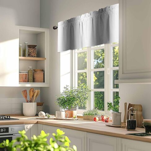 Valance Curtain White Gray Gradient 2 Small Window Curtain Light Filtering Valance for Living Room Bedoom 3 Inch Rod Pocket Window Valance 42" x 12"L in Saudi Arabia