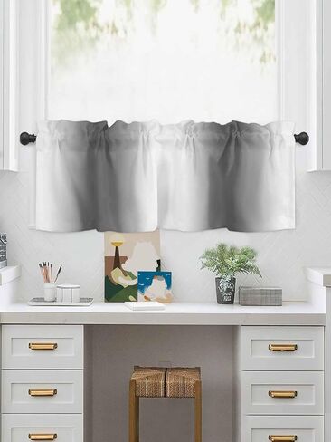 Valance Curtain White Gray Gradient 2 Small Window Curtain Light Filtering Valance for Living Room Bedoom 3 Inch Rod Pocket Window Valance 42" x 12"L in Saudi Arabia