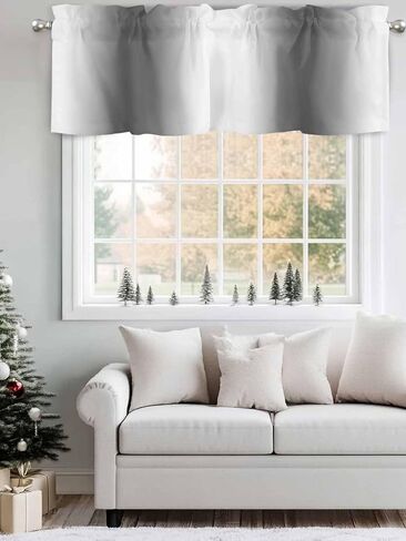 Valance Curtain White Gray Gradient 2 Small Window Curtain Light Filtering Valance for Living Room Bedoom 3 Inch Rod Pocket Window Valance 42" x 12"L in Saudi Arabia