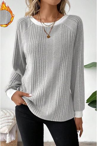 Women's Casual Long Sleeve Crewneck Pullover Top - Loose Fit Knitted Sweater Shirt for Fall Winter Fashion in Saudi Arabia