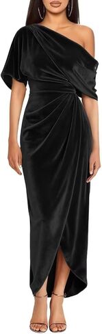 Fashionbride One Shoulder Velvet Formal Dresses for Women Mermaid Bridesmaid Dress Maxi Split Evening Prom Party Gown in Saudi Arabia