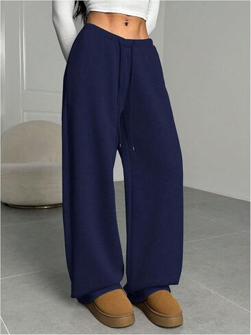Women's Wide Leg Baggy Sweatpants Drawstring Waist Loose Sweat Pants Streetwear in Saudi Arabia