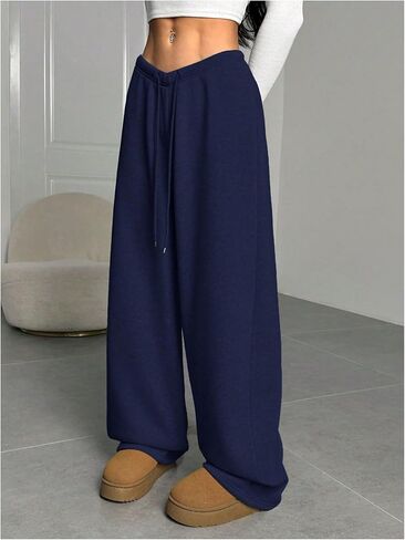 Women's Wide Leg Baggy Sweatpants Drawstring Waist Loose Sweat Pants Streetwear in Saudi Arabia
