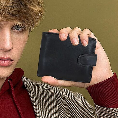 Men Wallets, PU Leather Short Card Wallet Multi-Functional Credit Card Holders For Men with Multiple Slots and Button(Black) in Saudi Arabia