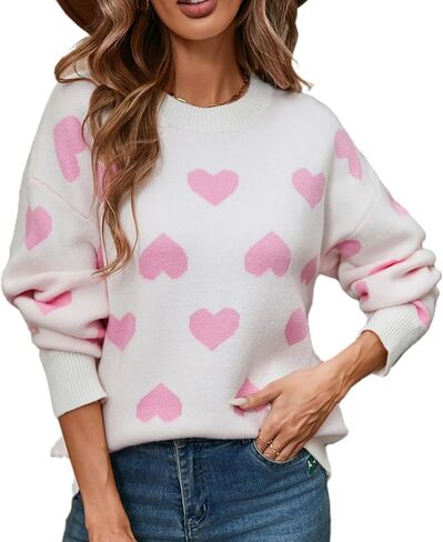 Women's Heart Pullover Sweaters Long Sleeve Loose Fit Crewneck Knit Pullover Tops Teen Girl Valentines Sweater in Saudi Arabia