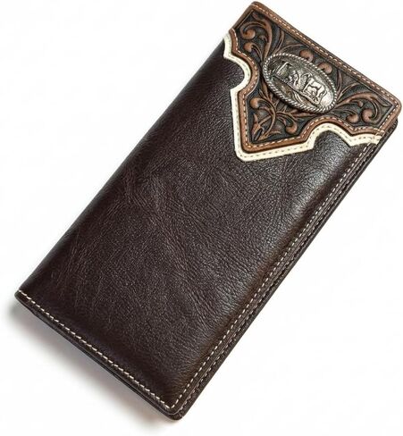 Long Leather Wallet – Cowboy Praying Concho – Tooled Floral Inlay – Bi-Fold Rodeo Wallet for Men – Western Leather Wallet in Saudi Arabia