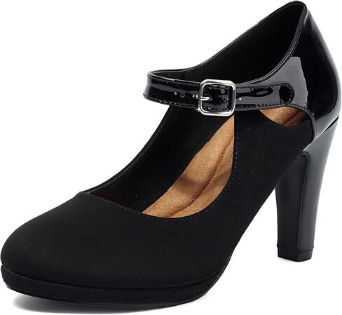 Elerhythm Women's Mary Jane Heels Retro Closed Round Toe Suede Ankle Strap Pumps Vintage Shoes in Saudi Arabia
