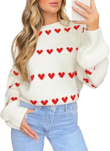 Arssm Womens Valentine Sweater Crewneck Long Sleeve Heart Pullover Knitwear Fashion 2026 Cute Knit Top in Saudi Arabia