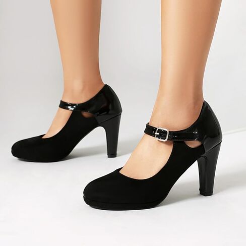 Elerhythm Women's Mary Jane Heels Retro Closed Round Toe Suede Ankle Strap Pumps Vintage Shoes in Saudi Arabia