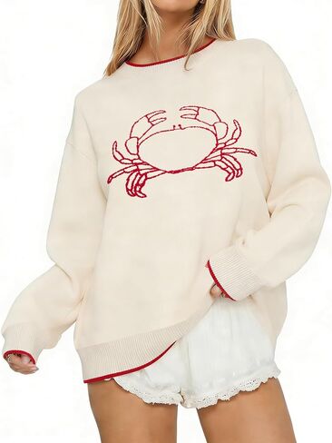 البلوزات الجرافيك للنساء جراد البحر الجرافيك البلوز محبوك سترة خمر Crewneck البلوز لطيف Y2k البلوز القمم in Kuwait